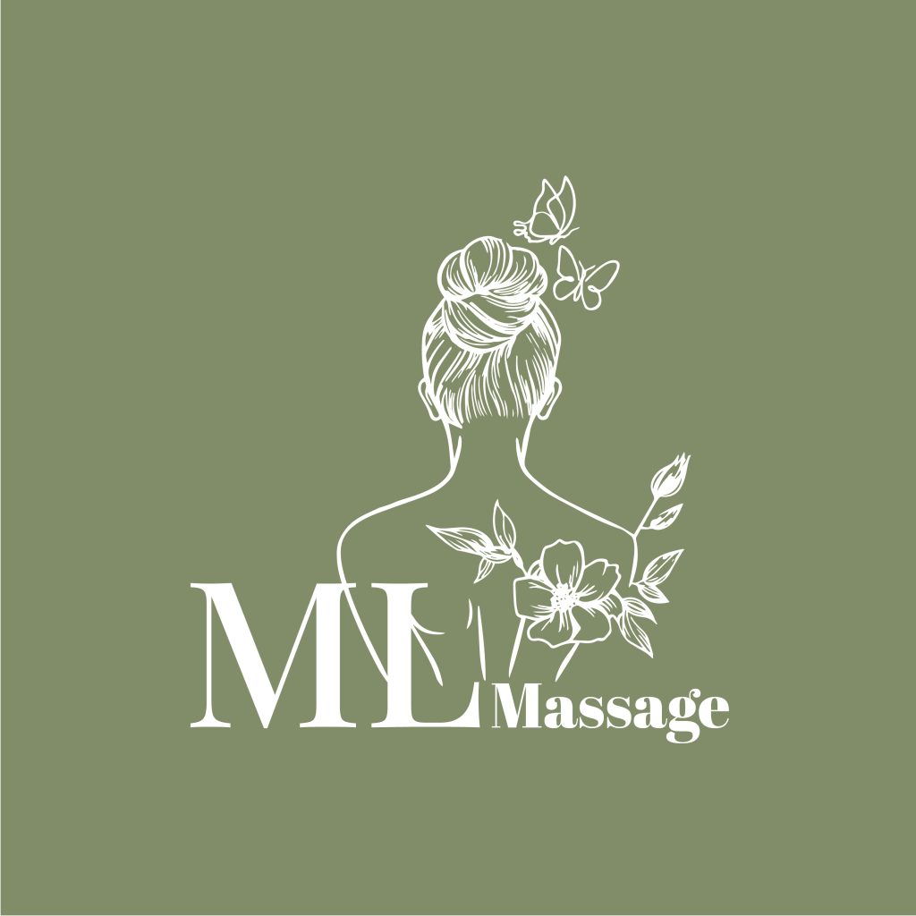 Logo ML Massage sur fond vert uni.